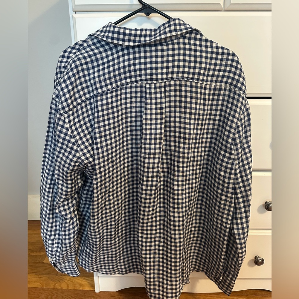 GAP Navy and White Gingham Linen Button-Down Shirt - Picture 3 of 4
